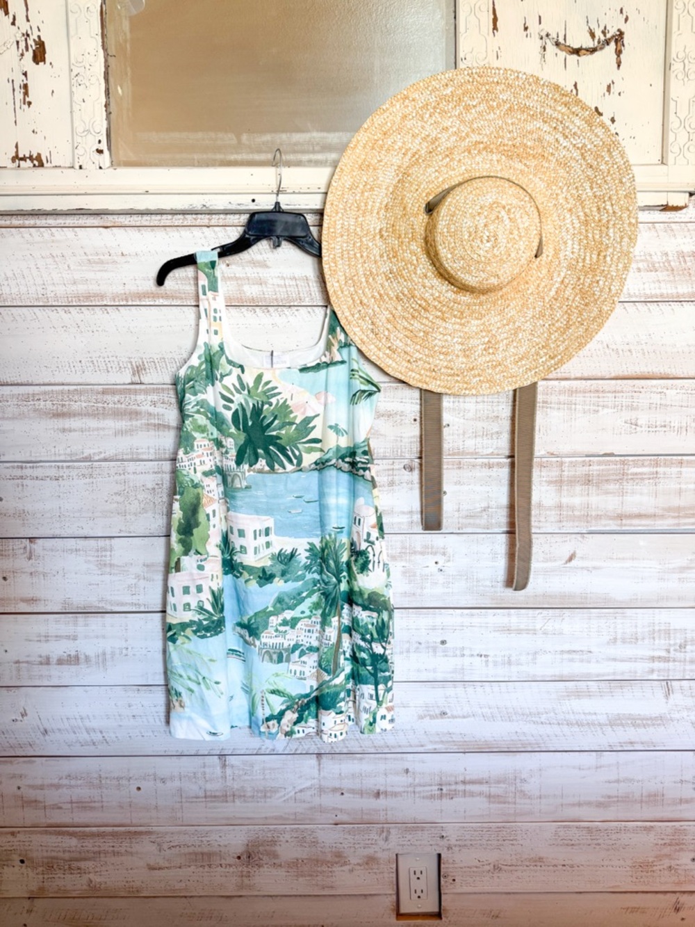 Tropical Print Summer Sundress in Green and Light Blue
